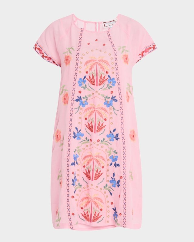 Floral-Embroidered Mini Shift Dress